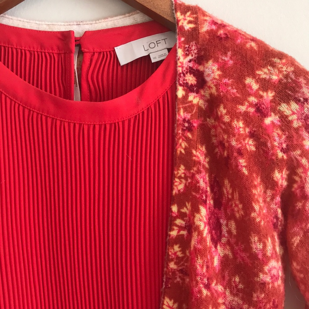 LOFT Pleated Sleeveless Red Top